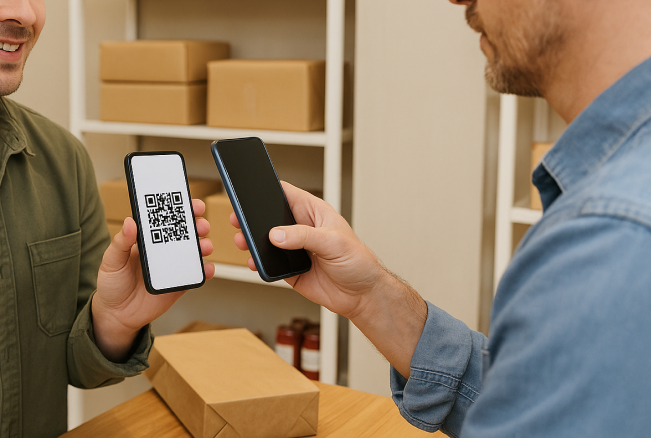 A shop scanning a QR code from a customer