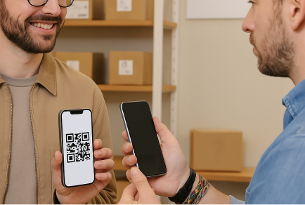A shop scanning a QR code from a customer