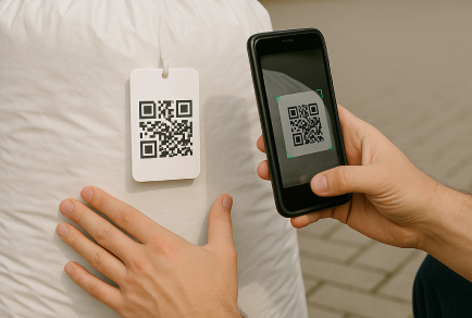 A person scanning a bag full of parcels