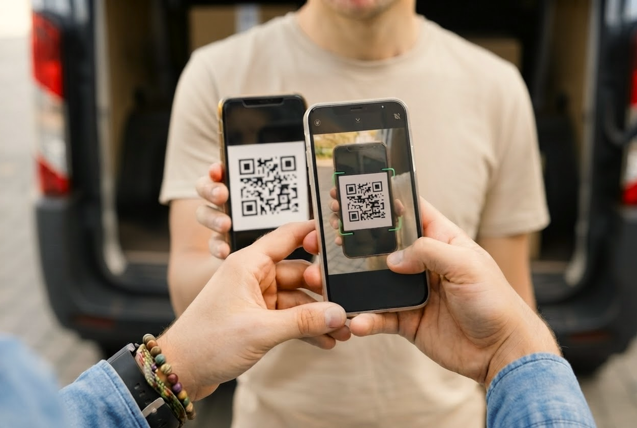 A person scanning a bag full of parcels